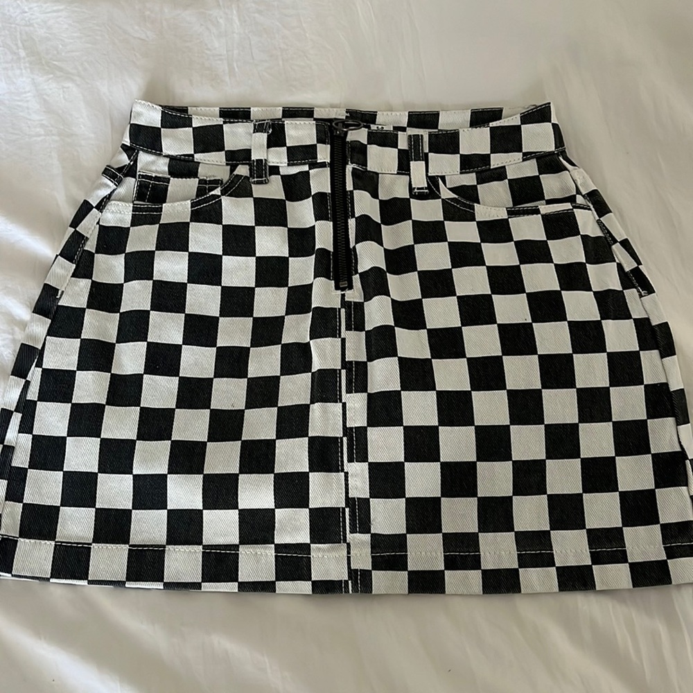 patterned jean skirt